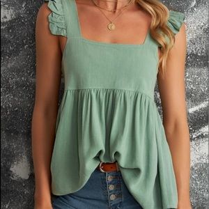 Flutter Ruffle Shoulder Babydoll Top, Sage